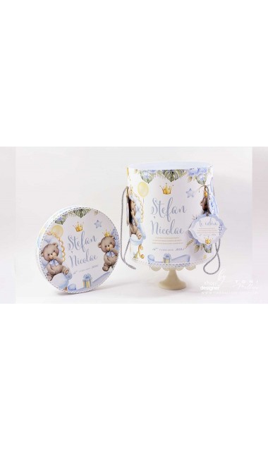 Trusou botez ursulet si broderie personalizata Teddy Bear King 15